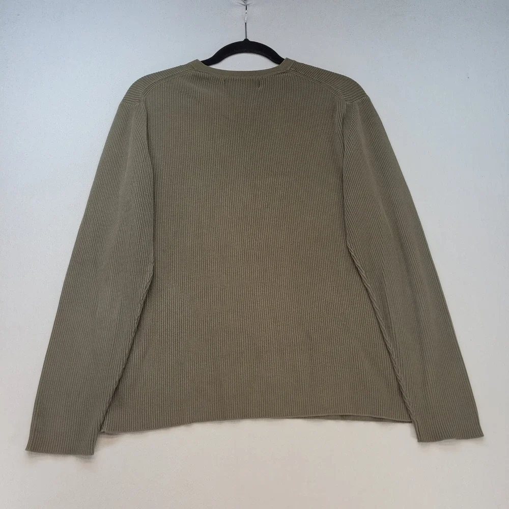 Banana Republic Sweater VTG Mens M Olive Green Ribbed Knit V-Neck 100% Cotton